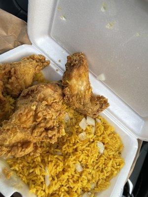 Chicken wings with shrimp fried rice. Where's my shrimp ???