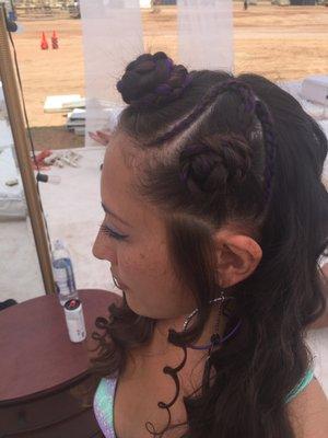 Creative hair styling done at a music festival. Inquire If you're looking for a stylist for your next event, show, shoot,or wedding.