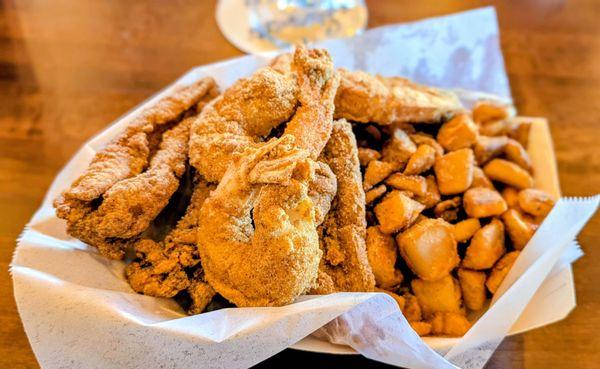 Jumbo shrimp/ perch and home fries