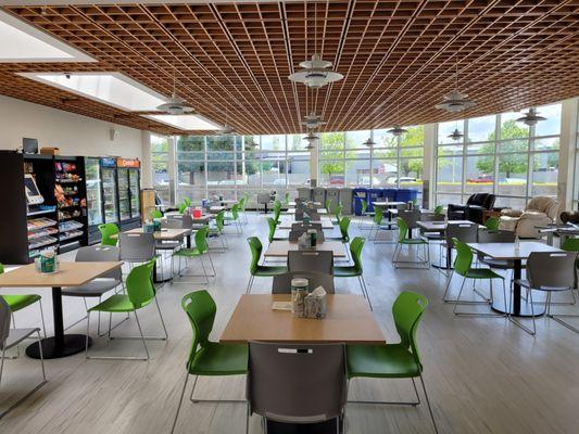 Break room using Global  furniture Popcorn chairs and Swap tables.