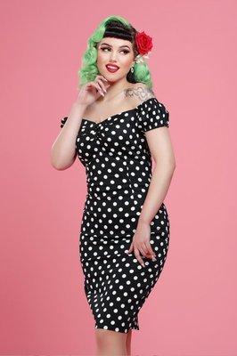 Classic pinup black with white polkadot wiggle dress.