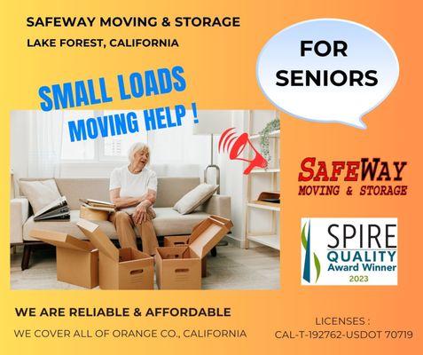 Small loads moving help for Orange Co. Seniors
