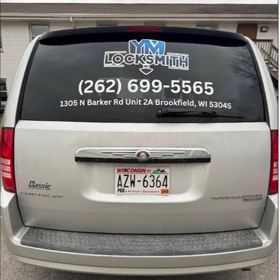 YM Locksmith's mobile service van, parked at Barker Road, Brookfield, WI, showcases our 24/7 locksmith expertise...