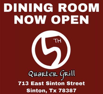 Our dining room is now open!