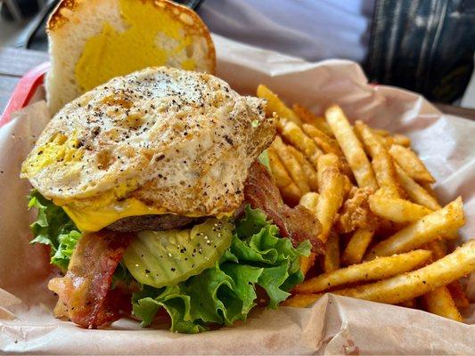 Burger with fried egg added