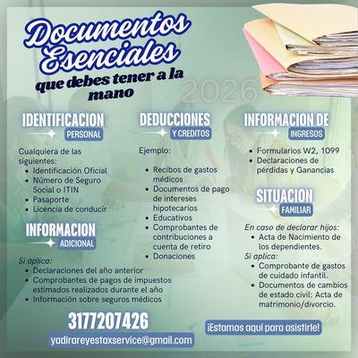 especificamos los documentos necesarios para la presentacion de taxes personales y de negocio