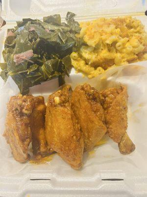 Chicken , Greens and Mac and Cheese all were excellent !