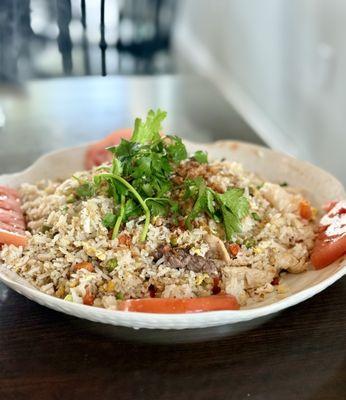 Fried Rice with Beef, Chicken and Shrimp