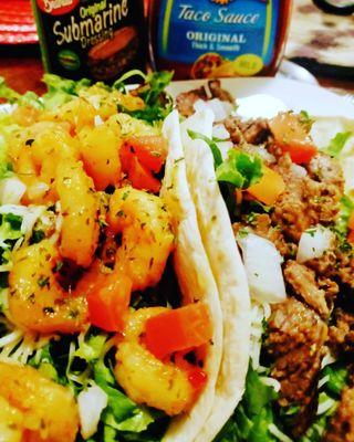 Tacos Beef, Shrimp, Veggies, Pork, Tofu