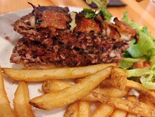 Burger char broiled and cooked perfectly