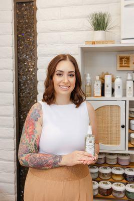 Lauren with her organic products