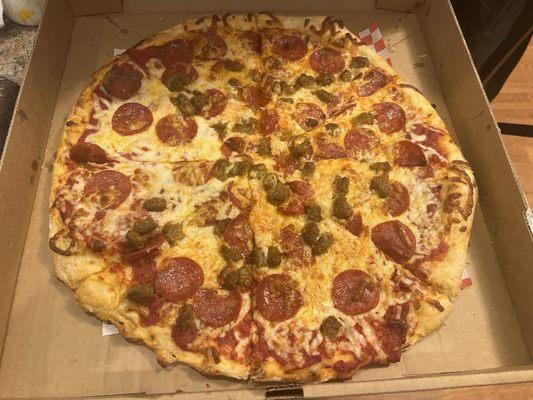 Pepperoni and sausage, large pizza