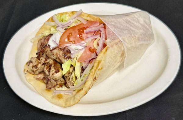Pork souvlaki sandwich