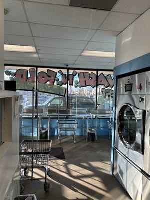 Folding tables near window