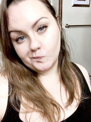 Hair before, lightened from summer pools. Fine, dry ends breakage etc