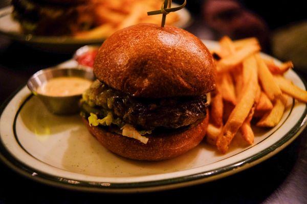 The Burger. Perfectly cooked and fries were on point.