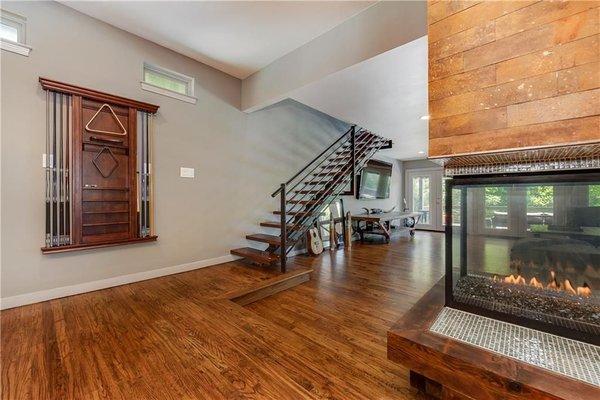 custom fireplace and staircase