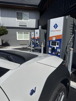 Download the EVGateway app before you start charging! there are 4 charging stations in front of the hotel; 1of which is handicap
