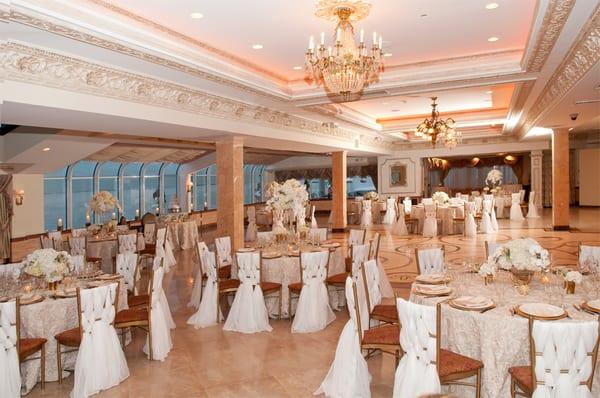 The ballroom set for a wedding at the Venetian Yacht Club.