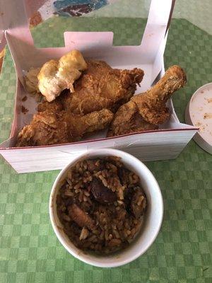 3 piece dark meat (6.99) with jambalaya side.