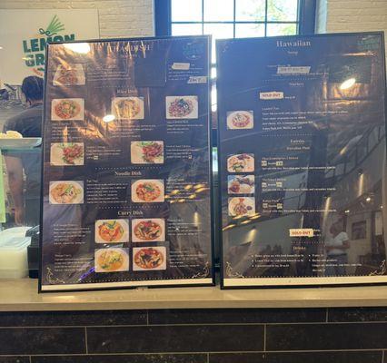 This is the menu. The Thai dishes are on the left poster, and the Hawaiian options are on the right.