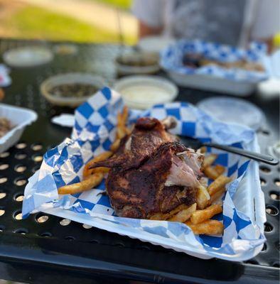 Half chicken and fries.