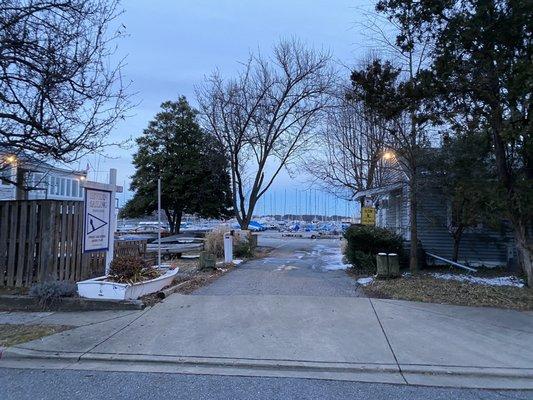 Entrance to sailing center and it's on the left under the overhang.
