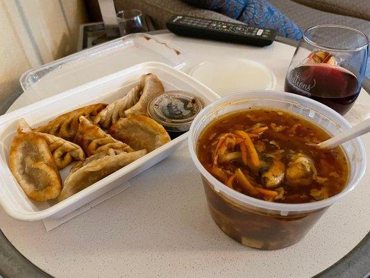 Fried dumpling; hot & sour soup