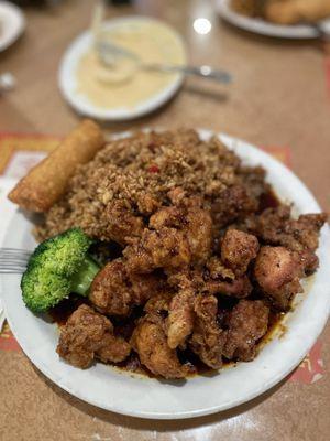 General Tso's chicken combination platter