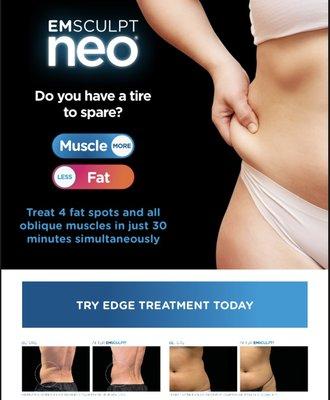 We now offer Emsculpt NEO to treat Love handles! Reduce 30% visceral fat and build muscle by 25% in the treated area!