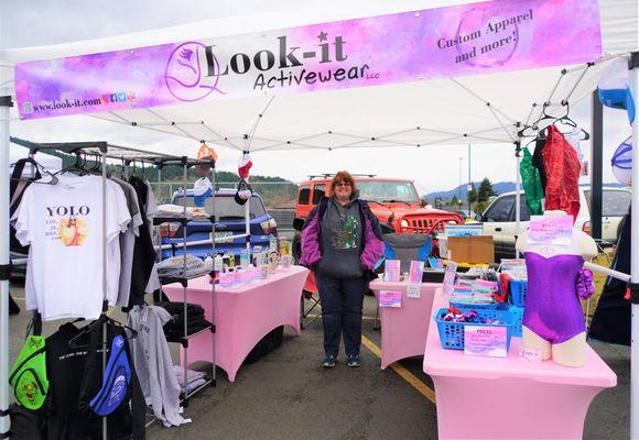 Jennifer Kilpatrick of Look-it Activewear displaying one of the sweatshirts they have made.