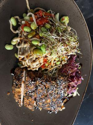 Excellent peanut soba noodles with edamame, guacamole and chicken. This was a great recommendation!