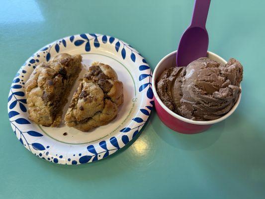 Peanut butter Reese's cookie and ice cream.