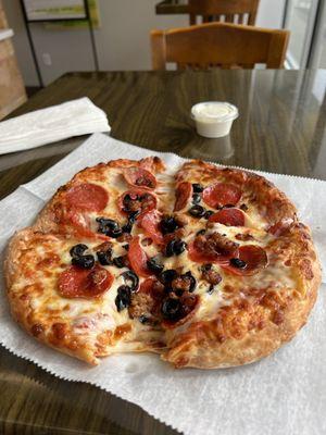 Personal Peperoni and sausage Pizza ($9ish) Delicious