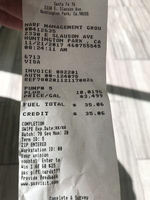 Even though I had purchased fuel, the manager refused to give me free air. She wanted to see my receipt first. Well here it is!
