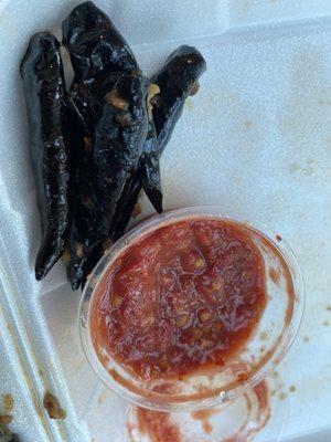 Extra hot sauce and peppers