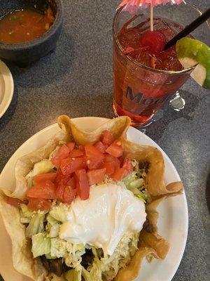 Taco salad and Shirley temple.