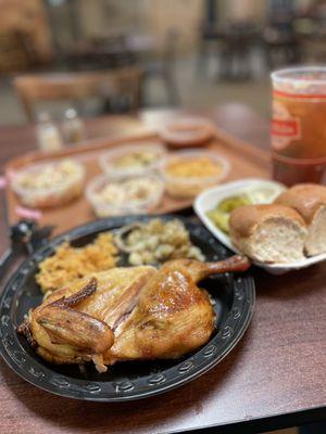 Barbecue chicken with rice coleslaw and hashbrowns. My favorite meal and they always make it perfect. Very friendly and clean environment