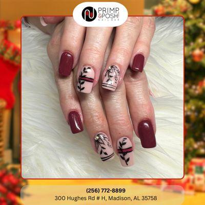 "Soft, elegant Christmas tones for a cozy winter vibe Every detail created to bring holiday warmth to your look. Schedule today"