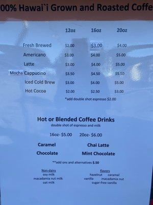 Coffee Menu