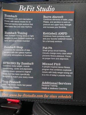 Class explanations & where to find class schedule