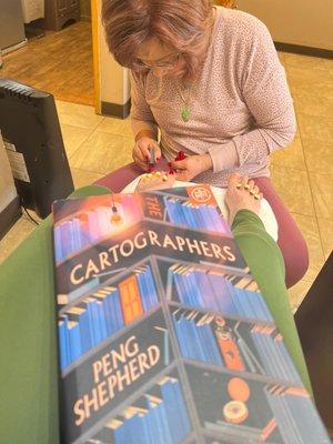 Great way to start a weekend  pedicure with a relaxing massage chair and my book