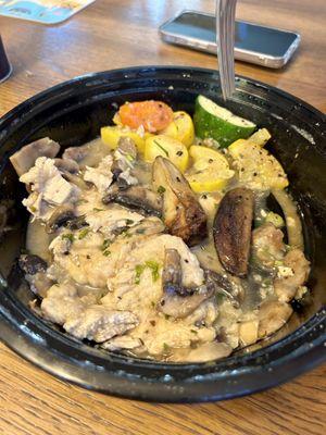 Chicken marsala, minimal flavor.