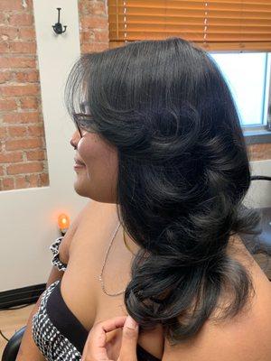 My beautiful Nico-wanted a Blow Out with movement-so we incorporated lots of layers into her cut, and brush set her hair to hold.