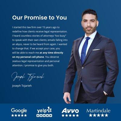 Joseph Tojarieh, Managing Attorney of Stonebrook Law, is committed to advocating for employee rights with integrity and compassion.