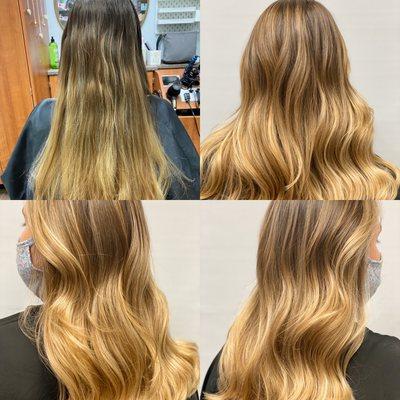 Balayage, dimensional blonde, long bob