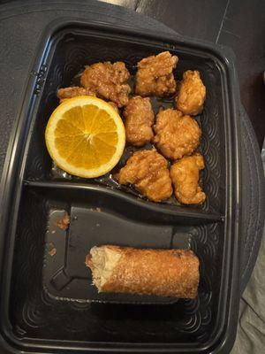 The Orange Chicken with half the egg roll. Wife split the egg roll with our son.
