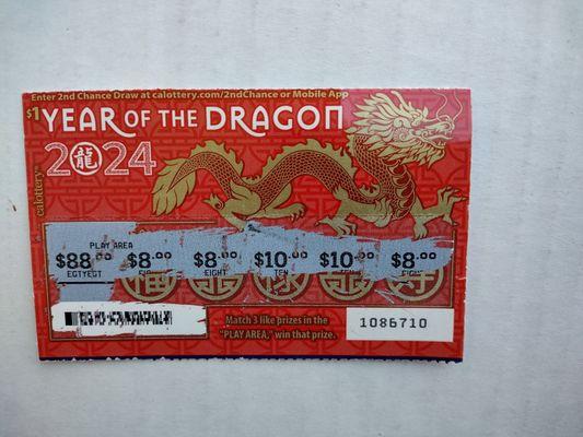 Each year during Lunar New Year , I always buy just 1 ticket and always have a winning ticket. This year I won $8. *** 10 February 2024;***