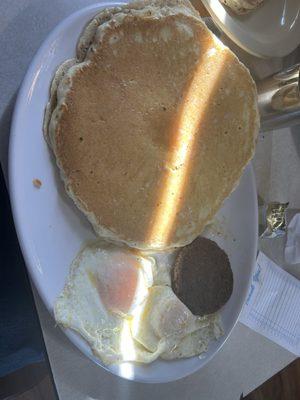 Pancake, Eggs and Sausage Breakfast