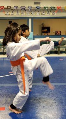 Afterschool kids enjoying their Taekwondo class.